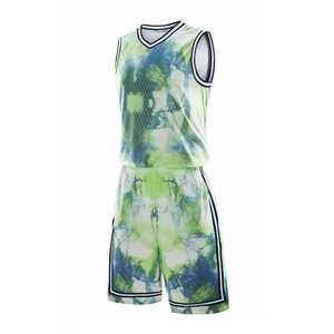 Ensemble de maillot de basket tie-dye pour homme, col en V, sans manches, en maille polyester respirante, uniforme de sport, tenue d'été - Product Image 2