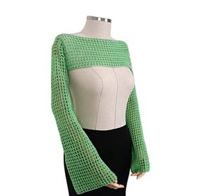 Cárdigan de punto fino con hombros descubiertos y manga larga para mujer, estilo bohemio, color liso, para verano - Product Image 4