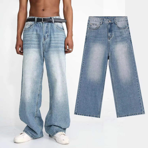 Jeans en denim délavé pour homme, coupe droite, coupe ample, taille mi-haute, en coton, décontractés, pour le printemps. - Product Image 5