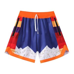 Wholesale Mens Black Flame Print Mesh Basketball Shorts Custom Sublimation Vintage <b>Athletic</b> Streetwear Quick Dry Shorts - Product Image 2