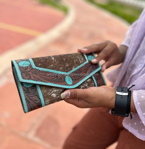 มาใหม่มือเครื่องมือแกะสลักกระเป๋าสตางค์ Turquoise คลัทช์ผมมีสไตล์บนหนัง Cowhide กระเป๋าสตางค์หลายใช้กระเป๋าสตางค์หนังตะวันตก - Product Image 2