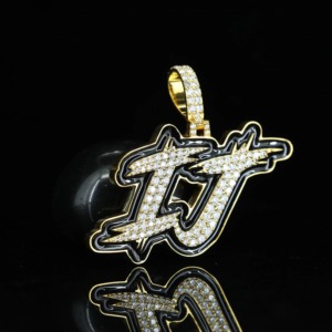 Colgante de Letra Bicolor con Incrustaciones de Moissanita, Chapado en Oro de 18K, Corte Brillante Redondo, Estilo Hip Hop, para Uso Diario - Product Image 2