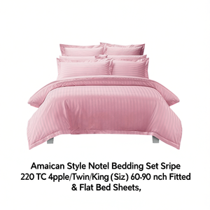 American Style Hotel Bedding Set Stripe 220 TC 4pcs <b>Single</b>/Twin/King Size 60x90 Inch Fitted & <b>Flat</b> <b>Bed</b> <b>Sheets</b> - Product Image 2