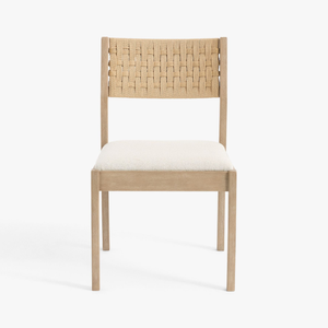 Silla de comedor moderna tapizada con estructura de madera y asiento de lino, diseño escandinavo para uso doméstico. - Product Image 1