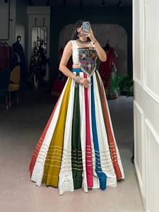 Women Traditional Lehenga Choli Gota Patti Lace Mirror Work Striped Dupatta Ethnic Dress for Wedding Party Diwali - Product Image 2