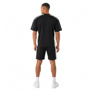 Ensemble de t-shirts en tricot noir pour homme avec short à cordon de serrage, col rond, sportif, séchage rapide, vêtements d'été - Product Image 2