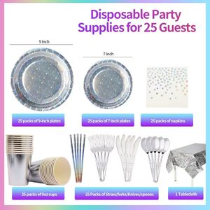 Kit di 201 Pezzi per Feste: Set di Posate in Plastica Monouso con Piatti di Carta, Cannucce e Tovaglie - Product Image 2