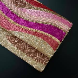 Handmade Rectangular Purse With Pink And Gold <b>Sequin</b> Stripe Pattern For Party Use - Product Image 3