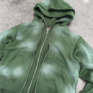 Sudadera con capucha extragrande de algodón French Terry con lavado ácido para hombre, estilo urbano, personalizable, con doble capa y cremallera, impermeable - Product Image 2