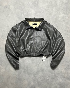 Chaqueta de Cuero Sintético Gris para Mujer, Personalizada, Premium, Suave, con Cintura Elástica, Cierre de Cremallera y Logotipo Bordado - Product Image 1