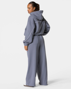 Premium Winter Printed Casual <b>Acid</b> Wash Hooded Piping Contrast <b>Drop</b> Shoulder Hidden Pocket Wide Leg Open Sweatpants Loose Fit - Product Image 5