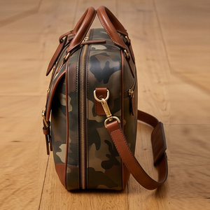 Porte-documents classique en cuir à motif camouflage avec fermeture éclair, sac d'affaires durable, sac à dos avec bretelles - Product Image 5