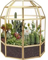 Terrarium en cristal inspiré des forteresses géométriques avec design doré, vase décoratif de table pour plantes succulentes et plantes aériennes