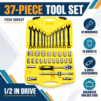 HEHE 37 pièces, jeu d'outils de clés à douilles hexagonales et clés à molette CRV 1/2 pouce, OEM, réparation automobile DIY, garantie de 3 ans