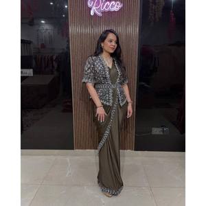 Hermoso Sari de Poliéster con Adornos Koti para Fiestas - Product Image 3