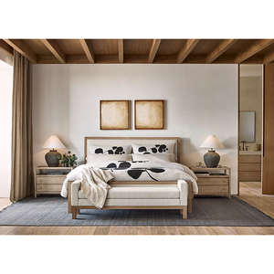 Wholesale Modern Upholstered Solid Wood <b>Bed</b> | Luxury Fabric Headboard Platform <b>Bed</b> Frame - Product Image 1