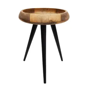 New Arrival Top Wooden And Legs Aluminum Round Side Table Natural And Matt Black Small Coffee Table For Livingroom