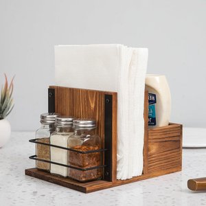 Natural Wooden Napkin <b>Holder</b> with <b>Spice</b> Organizer for Dining Table Kitchen Restaurant and Hotel Table Decor - Product Image 2