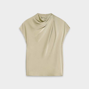 Blusas de Verano sin Mangas, Holgadas, Tejidas, a la Moda, Casuales, para Mujer, con Cuello Drapeado, Camisas, Tops, Ropa al por Mayor, Blusa Drapeada Cruzada - Product Image 3