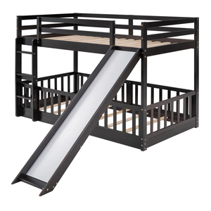 Venta al por mayor de literas gemelas de madera maciza negra con tobogán para niños, adultos, familias y muebles para niños - Product Image 1