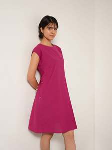 Vestido Midi Magenta sin Mangas, Corte en A, Cuello Redondo, Algodón Tejido, Uso Diario Informal, con Bolsillos, Color Sólido, Transpirable, Corte Regular - Product Image 2