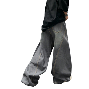 Jeans Anchos Grises para Hombre, Cintura Alta, Transpirables, de Secado Rápido, 100% Algodón, Lavado Enzimático Vintage, Corte Holgado Informal - Product Image 2