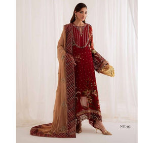 Ssumaira <b>Present</b> Omara festive <b>eid</b> collection by Nureh Embroidered Embellished silk & chiffon jacquard collection Anarkali - Product Image 1