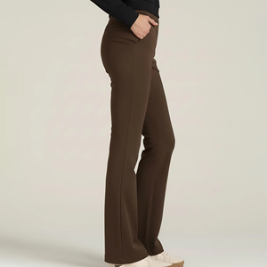 Pantalon de survêtement marron évasé pour femme, taille haute, avec cordon de serrage, coupe extensible, décontracté, pour la détente, avec logo personnalisé, style athleisure tendance - Product Image 5