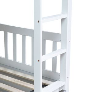 Letto a castello matrimoniale in legno di gomma con letto estraibile convertibile e sponde di sicurezza per camerette dei bambini - Product Image 5