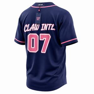 Claw Intl Navy <b>Baseball</b> Jersey Pink Trim Button Up Short Sleeve Sports Top Button up unisex <b>baseball</b> - Product Image 5