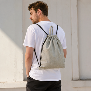 Recycled Cotton Melange <b>Drawstring</b> <b>Backpack</b> 38x42cm Custom Logo Gym Sack Eco Friendly Promotional Bag Wholesale OEM ODM Exporter - Product Image 5