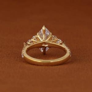 Marquise Cut Engagement <b>Ring</b> With Round Side Stones In Solid Yellow Gold Vintage Cluster <b>Diamond</b> Solitaire <b>Ring</b> Unique Jewelry - Product Image 2