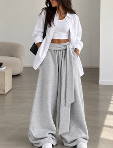 <b>Women</b>’s High Waist Wide Leg Sweatpants with Adjustable Wrap Tie Belt, Loose Fit Soft Fleece Lounge <b>Trousers</b>, Casual <b>Baggy</b> Street - Product Image 3