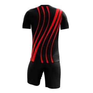 Uniforme de Fútbol Personalizado al por Mayor, Nuevo, OEM, con Franjas Rojas y Negras, Conjunto de Camiseta con Nombre y Número Personalizados, Transpirable y de Secado Rápido - Product Image 3