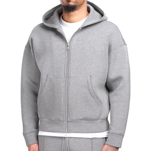 Sweat à capuche unisexe à fermeture éclair de coupe normale en coton biologique 100% avec logo personnalisé poches en polaire à épaules tombantes Streetwear d'hiver - Product Image 1