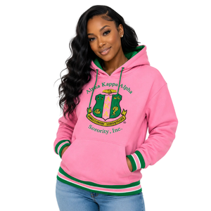 AKA Pink Prep Unisex Hoodie Pink <b>Green</b> Pullover Hooded Sweatshirt Premium Fleece Casual Greek Style Apparel - Product Image 1