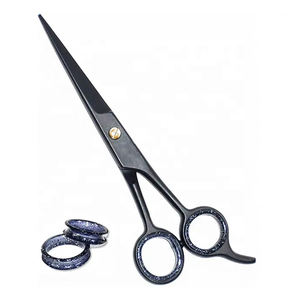 Ciseaux de coiffure professionnels en acier inoxydable noir de 6,5 pouces avec lame tranchante et anneau de maintien amovible - Product Image 1