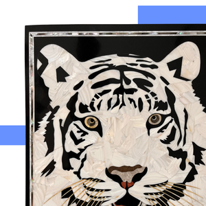 Panneau mural carré en marbre fait main avec mosaïque de tigre encadrée dans un cadre noir, art mural moderne pour la décoration intérieure de mariage, salon - Product Image 1