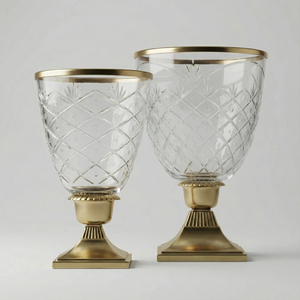Set 2 Crystal Flower <b>Vase</b> with Brass <b>Stand</b> Luxury Home Decor Wedding Decorative Premium Quality Glass Flower <b>Stand</b> for Events - Product Image 4