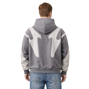 Sudaderas con capucha personalizadas al por mayor para hombre, de algodón grueso, con cremallera, paneles en contraste, estilo urbano, sudadera con cremallera completa. - Product Image 2