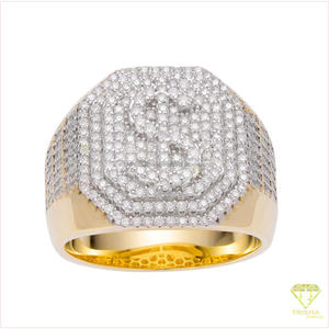 Luxury 925 Sterling Silver Moissanite Diamond Men's <b>Ring</b> with Bold Geometric Cocktail <b>Ring</b> with <b>Crystal</b> Look - Product Image 3
