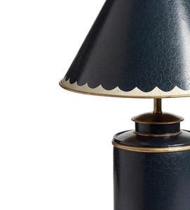 Midnight Canister Metal Table <b>Lamp</b> with Scalloped <b>Shade</b> Premium Iron Construction Warm Ambient Lighting for Refined Homes - Product Image 4