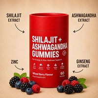 Gummies sans gélatine saveur baies mélangées Shilajit & Ashwagandha, marque privée OEM, pour l'énergie et le bien-être masculin