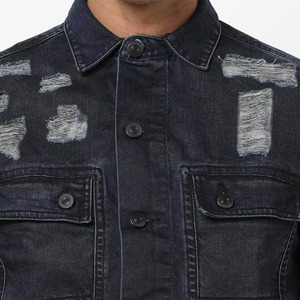 Men's Dark Blue <b>Denim</b> Jacket Turn-down Collar Casual Single Breasted Button Closure Washed Cotton <b>Material</b> Patch - Product Image 6