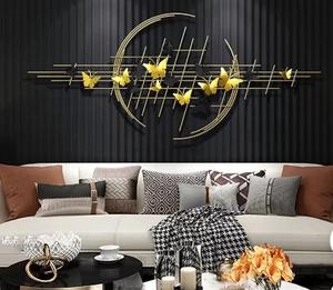 Contemporary Metal Wall <b>Art</b> Geometric Butterfly Design Gold Frame Home Decoration <b>Large</b> 33-40 Inch - Product Image 6