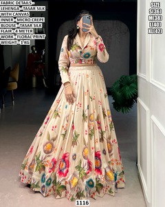 Garden Grace - Lehenga Choli de Seda Tasar con Dupatta Bhandhani Tradicional hasta el Suelo para Mujer, de Secado Rápido y Protección Solar, Ideal para Bodas - Product Image 1