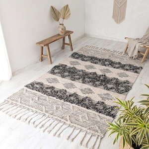 Designer Boho Dining room Rug 8x10 Tufted Minimal Boho Durable Soft Cotton Floor <b>Mat</b> For Bedroom Vanity Spa Room Made in India - Product Image 2
