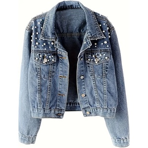 Veste en jean de qualité supérieure pour femme, manches longues, coupe classique, couleur unie, vêtement d'extérieur décontracté pour l'automne et l'hiver - Product Image 1
