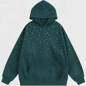 เสื้อฮู้ดดี้ผ้าฝ้ายออร์แกนิค 100% พิมพ์ลายดิจิทัลสำหรับฤดูหนาว คุณภาพสูง ประดับด้วยคริสตัล  รับผลิตตามสั่งและปรับแต่งสีได้ - Product Image 1