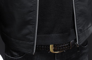 Servicio OEM, Chaqueta de Cuero Genuino para Hombre con Cuello Alto, Logotipo Frontal, Transpirable, Impermeable, Informal, de Invierno, para Exteriores, de Tela de Lona - Product Image 4